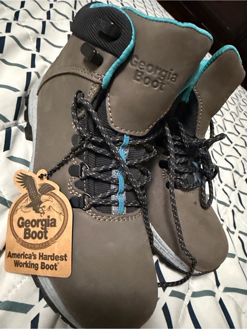 Georgia Boot Women  grey Work Boots with Blue Accent